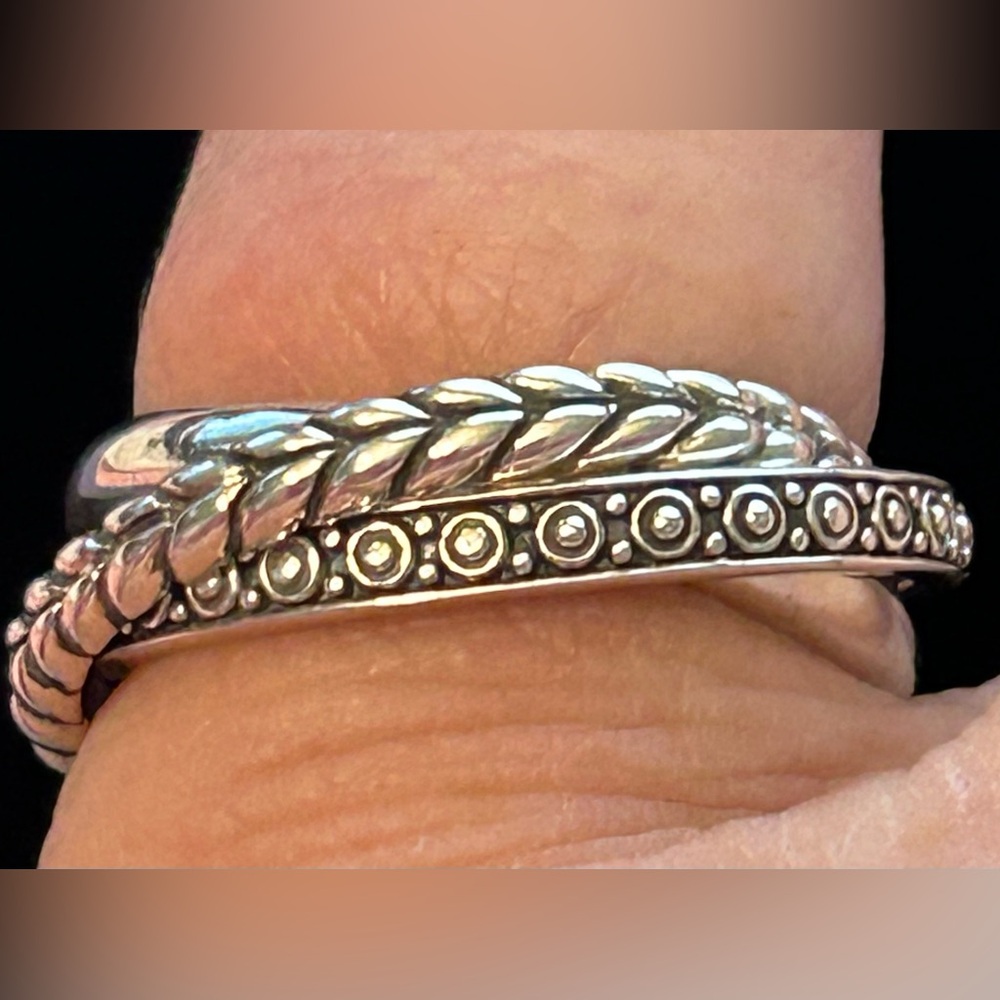 John Hardy Silver Braided and Dot Double-Band Ring